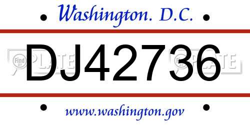 DJ42736 District Of Columbia License Plate