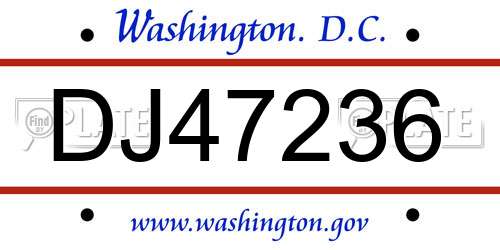 DJ47236 District Of Columbia License Plate
