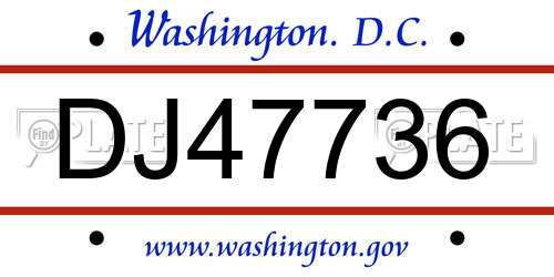 DJ47736 District Of Columbia License Plate