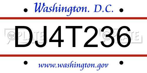 DJ4T236 District Of Columbia License Plate
