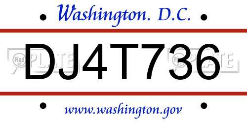 DJ4T736 District Of Columbia License Plate