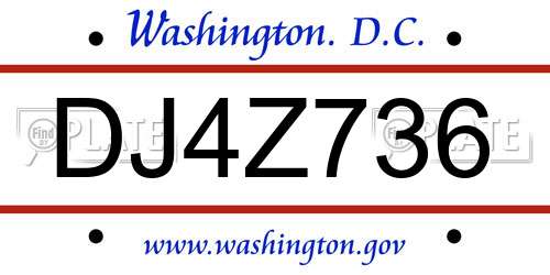 DJ4Z736 District Of Columbia License Plate