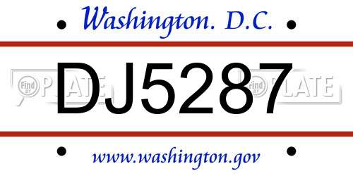 DJ5287 District Of Columbia License Plate