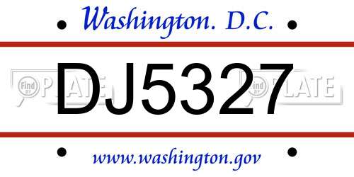 DJ5327 District Of Columbia License Plate
