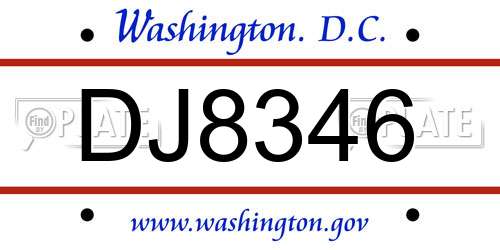 DJ8346 District Of Columbia License Plate