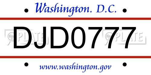 DJD0777 District Of Columbia License Plate