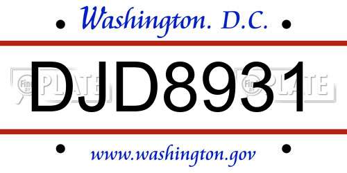 DJD8931 District Of Columbia License Plate