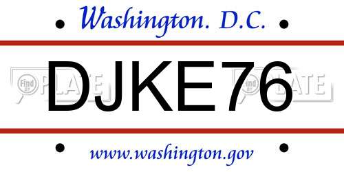 DJKE76 District Of Columbia License Plate