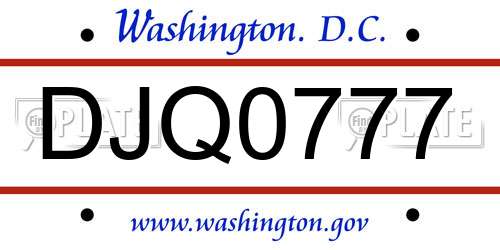 DJQ0777 District Of Columbia License Plate