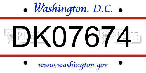 DK07674 District Of Columbia License Plate