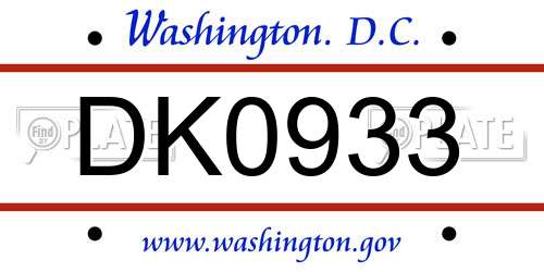 DK0933 District Of Columbia License Plate