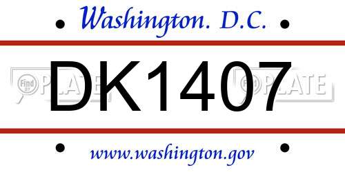 DK1407 District Of Columbia License Plate