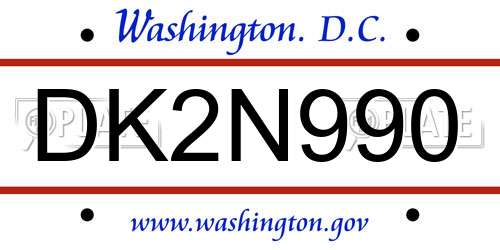 DK2N990 District Of Columbia License Plate