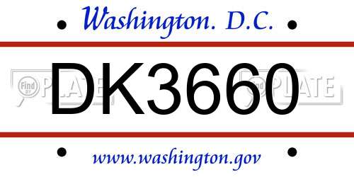 DK3660 District Of Columbia License Plate