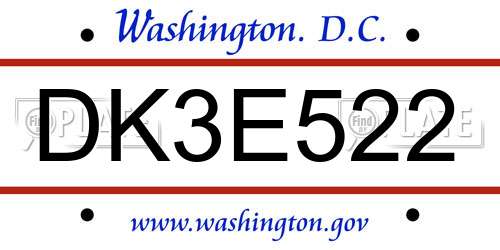 DK3E522 District Of Columbia License Plate