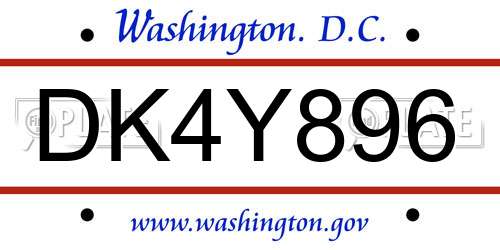 DK4Y896 District Of Columbia License Plate