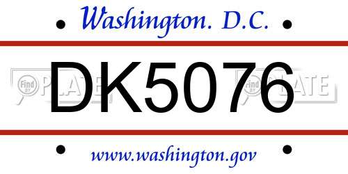 DK5076 District Of Columbia License Plate