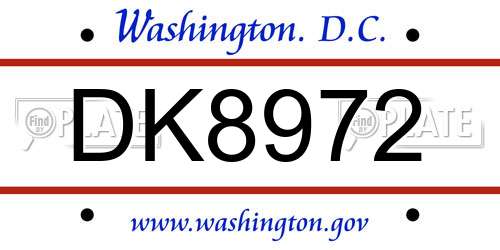 DK8972 District Of Columbia License Plate