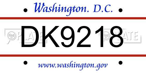 DK9218 District Of Columbia License Plate