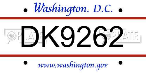 DK9262 District Of Columbia License Plate