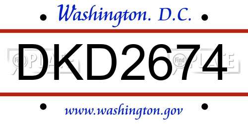 DKD2674 District Of Columbia License Plate