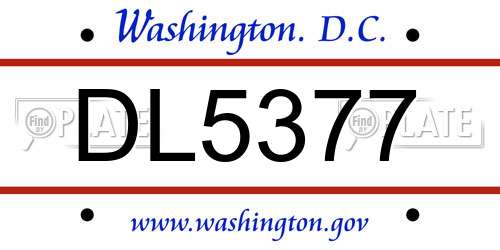 DL5377 District Of Columbia License Plate