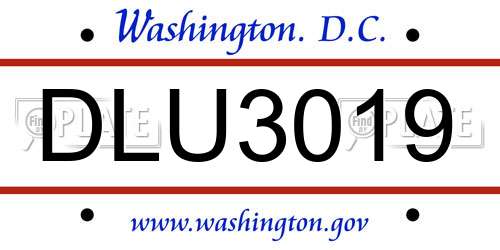DLU3019 District Of Columbia License Plate