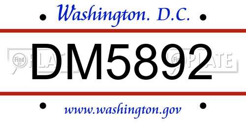 DM5892 District Of Columbia License Plate