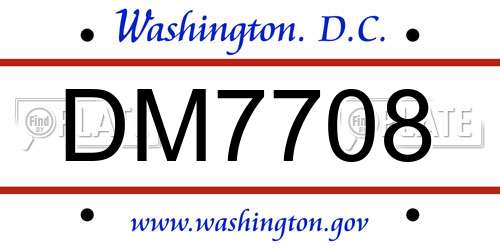 DM7708 District Of Columbia License Plate