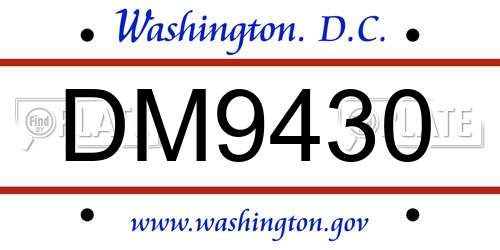 DM9430 District Of Columbia License Plate