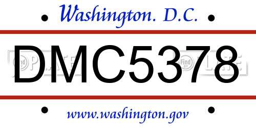 DMC5378 District Of Columbia License Plate