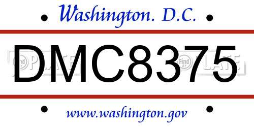 DMC8375 District Of Columbia License Plate