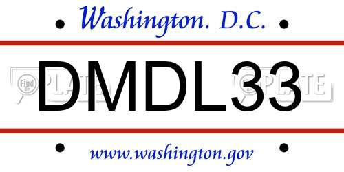 DMDL33 District Of Columbia License Plate