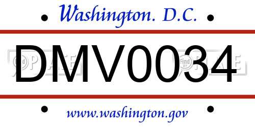 DMV0034 District Of Columbia License Plate