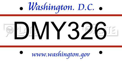 DMY326 District Of Columbia License Plate