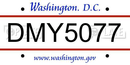 DMY5077 District Of Columbia License Plate