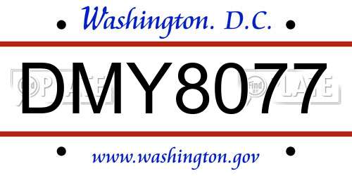 DMY8077 District Of Columbia License Plate