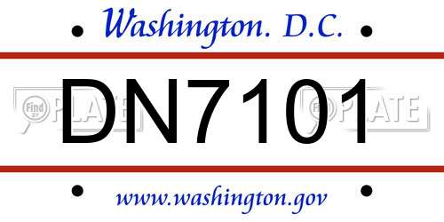 DN7101 District Of Columbia License Plate