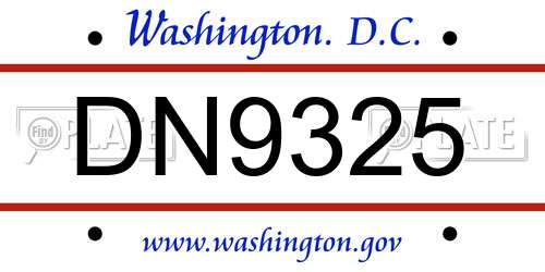 DN9325 District Of Columbia License Plate