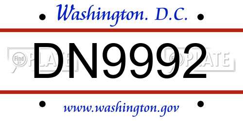 DN9992 District Of Columbia License Plate