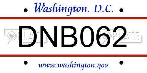DNB062 District Of Columbia License Plate