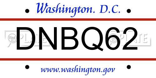DNBQ62 District Of Columbia License Plate