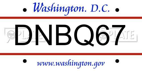 DNBQ67 District Of Columbia License Plate