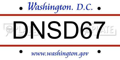 DNSD67 District Of Columbia License Plate