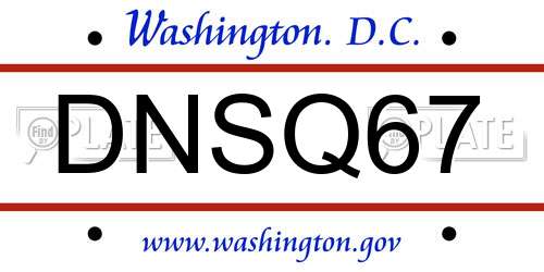 DNSQ67 District Of Columbia License Plate