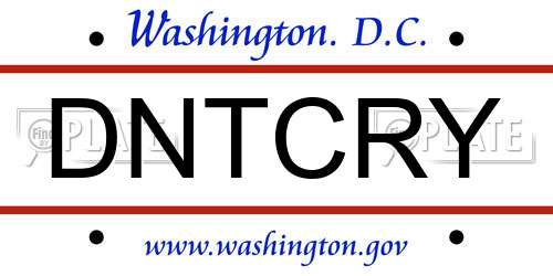 DNTCRY District Of Columbia License Plate