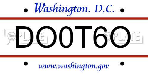 DO0T6O District Of Columbia License Plate