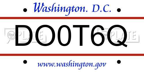 DO0T6Q District Of Columbia License Plate
