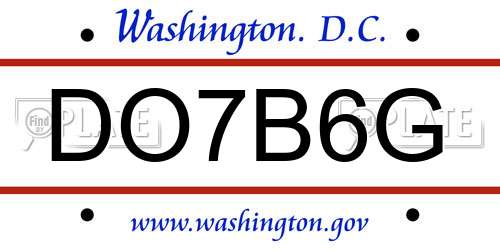 DO7B6G District Of Columbia License Plate