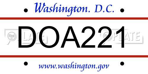 DOA221 District Of Columbia License Plate